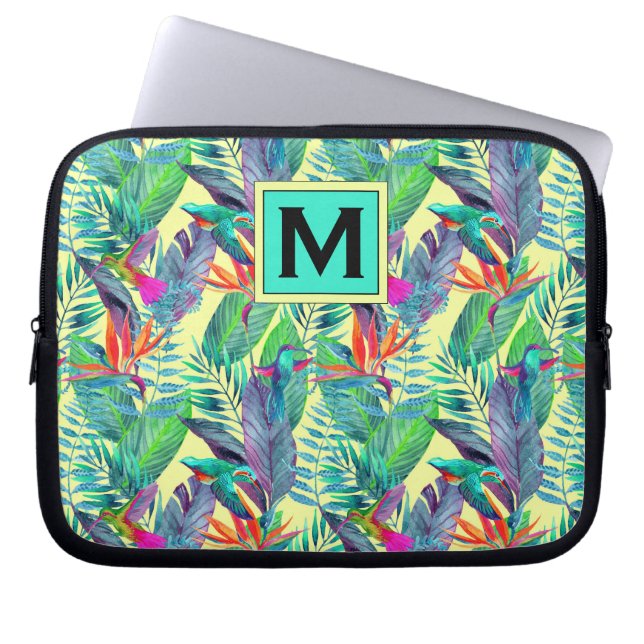 Watercolor Hummingbirds | Add Your Initial Laptop Sleeve (Front)