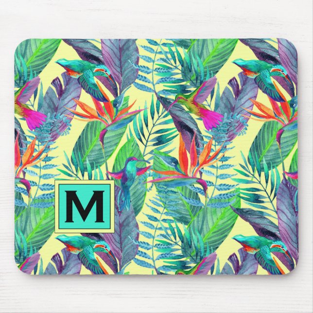 Watercolor Hummingbirds | Add Your Initial Mouse Pad (Front)