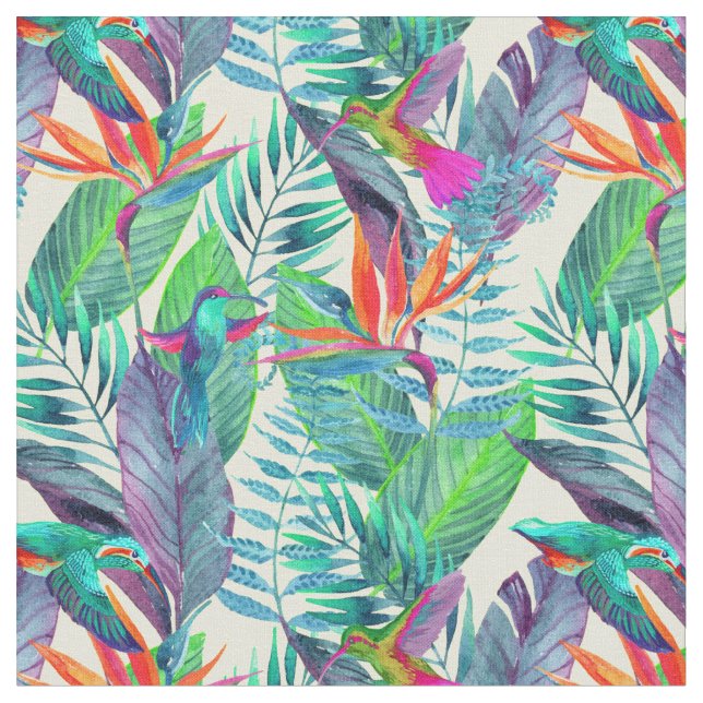 Watercolor Hummingbirds Fabric (Close Up)