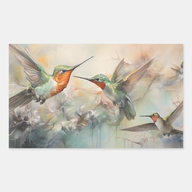 Watercolor Hummingbirds in Flight Rectangular Sticker (Front)