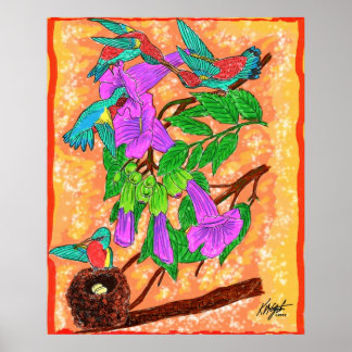 Watercolor Hummingbirds Poster