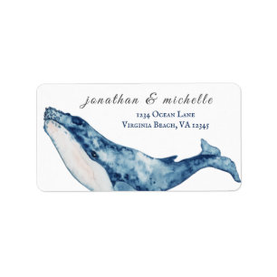 Watercolor Humpback Whale Nautical Beach Address Label