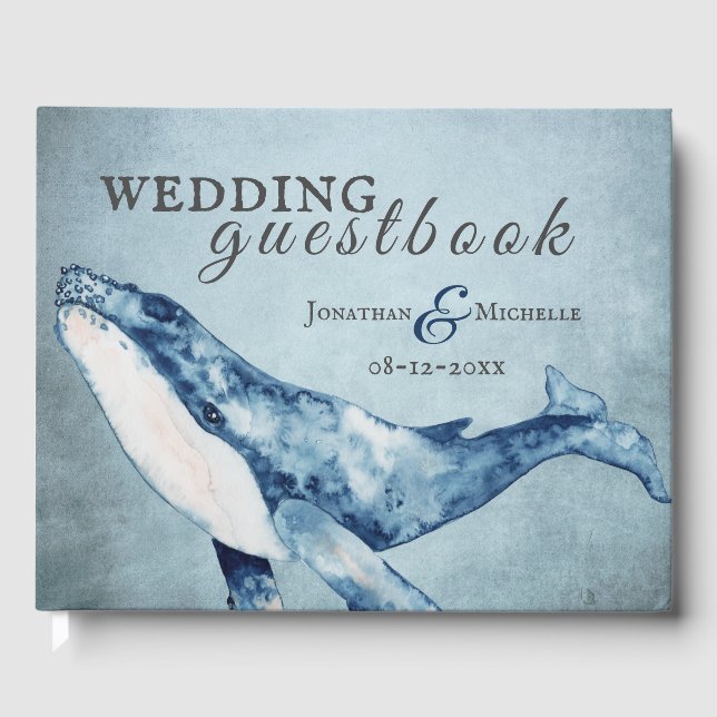 Watercolor Humpback Whale Nautical Beach Wedding Guest Book (Front)