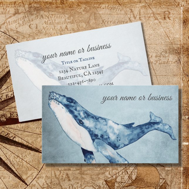 Watercolor Humpback Whale Ocean Beach Business Card (Creator Uploaded)