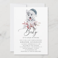 Watercolor husky. Winter dog. Boy baby shower