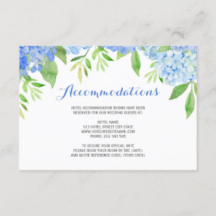 Watercolor Hydrangea Blue Floral Accommodations Enclosure Card