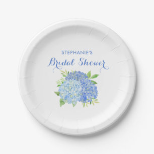 Watercolor Hydrangea Blue Floral Bridal Shower Paper Plate