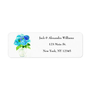 Watercolor Hydrangea Blue Floral return address Label