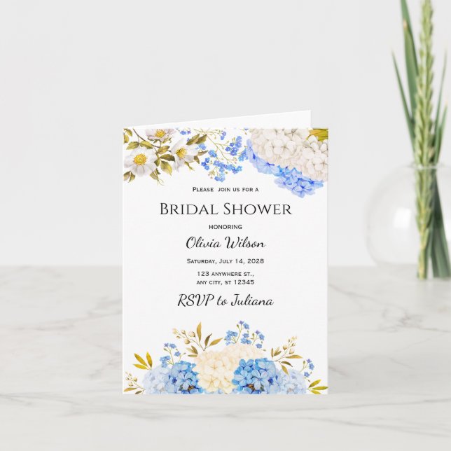 Watercolor Hydrangea Bridal Shower Invitation (Front)