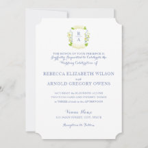 Watercolor Hydrangea Crest Wedding Invitation