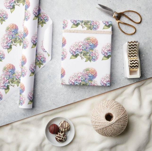 Watercolor Hydrangea Floral Pattern Wrapping Paper (Crafts)