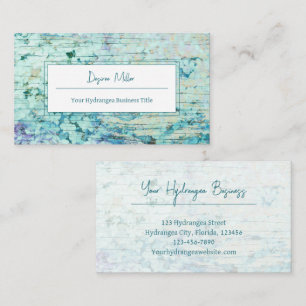 Watercolor Hydrangea Floral Teal Country Wood Business Card