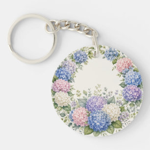 Watercolor Hydrangea Garden Key Ring