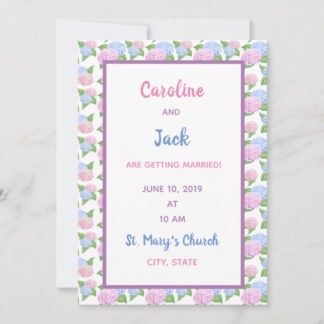 Watercolor Hydrangea Pattern Invitation (Front)