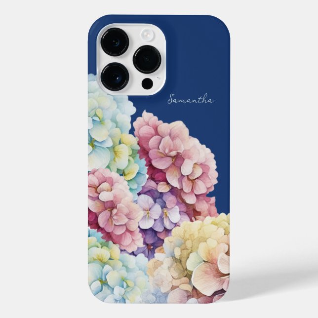 Watercolor Hydrangea Personalised Blue iPhone Case (Back)
