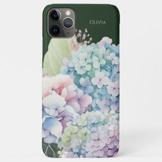 Watercolor Hydrangea Personalised Green iPhone 11 Pro Max Case