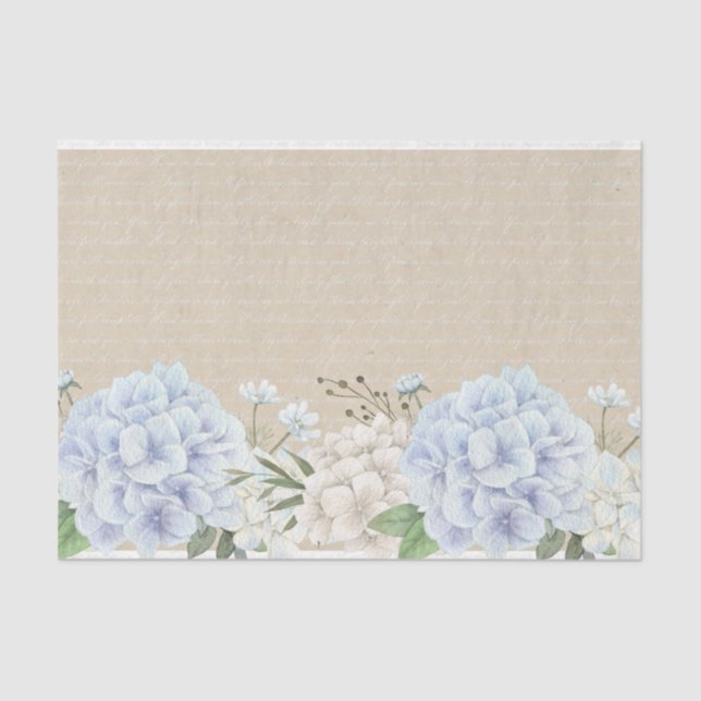Watercolor Hydrangea Poem Calligraphy Decoupage Tissue Paper (Front)