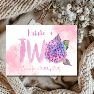 Watercolor hydrangea second Birthday Invitation