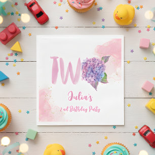 Watercolor hydrangea second Birthday Napkin