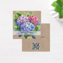 Watercolor Hydrangea with QR code Business Cards
