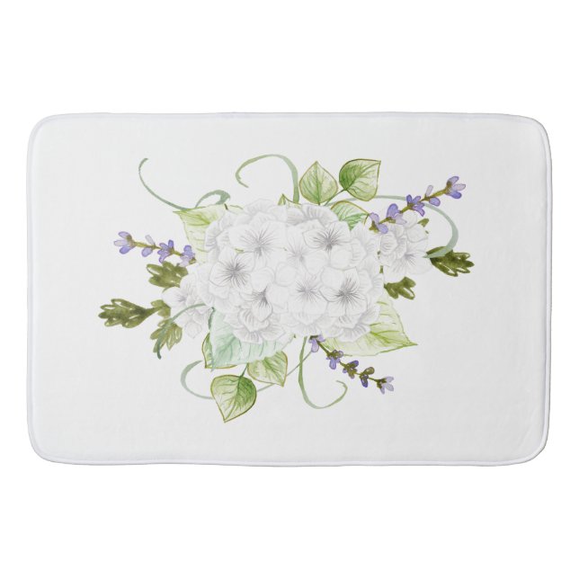 Watercolor Hydrangeas and Lilacs Bath Mat (Front)