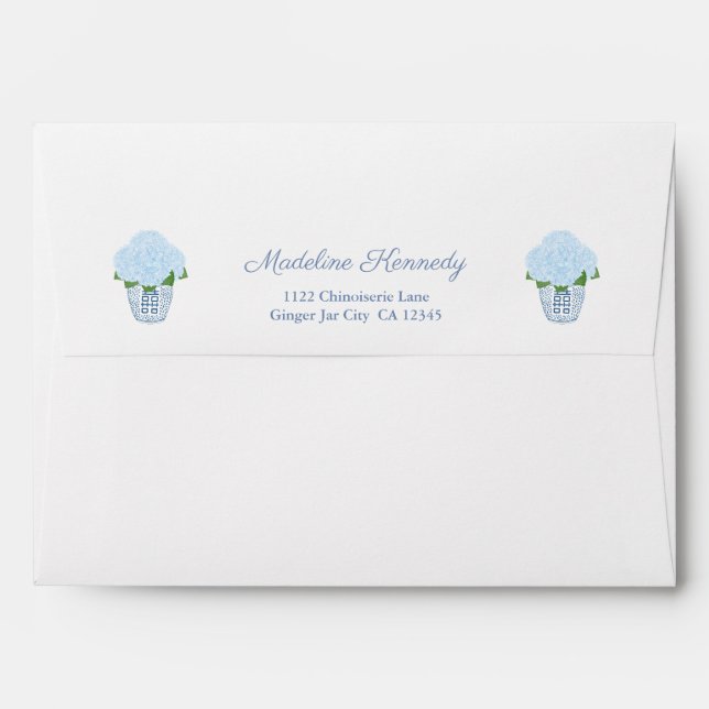 Watercolor Hydrangeas Chinese Pottery Vase Envelope (Back (Top Flap))