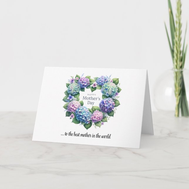 Watercolor hydrangeas heart wreath Mother's Day Card (Front)