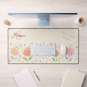 Watercolor Hydrangeas in Pastel Bloom Desk Mat