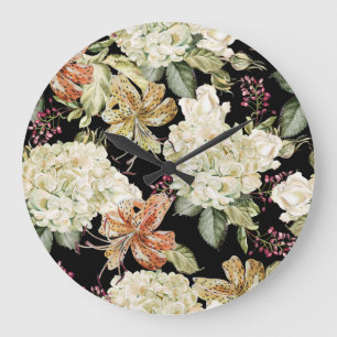 Watercolor Hydrangeas Lilies: Floral Pattern Large Clock