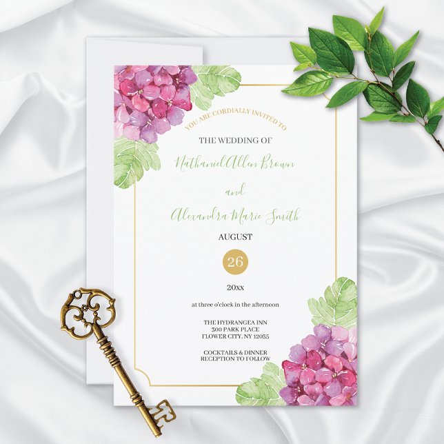 Watercolor Hydrangeas Pink Shades Wedding Invitation (Creator Uploaded)