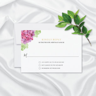 Watercolor Hydrangeas Pink Shades Wedding RSVP Card