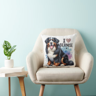 Watercolor I Love My Bernese Mountain Dog Cushion