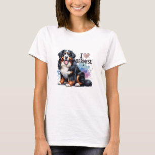 Watercolor I Love My Bernese Mountain Dog T-Shirt