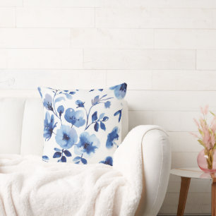 Watercolor Ice Blue Floral Cushion