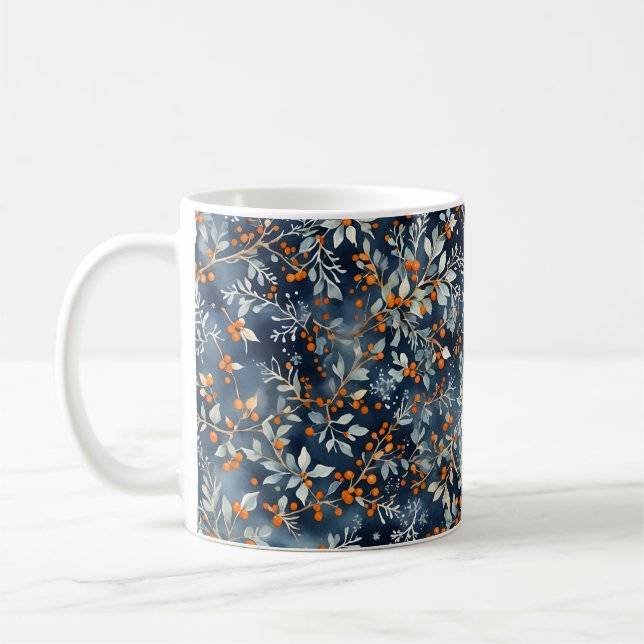 Watercolor Ice Blue Winter Floral Pattern Mug (Left)