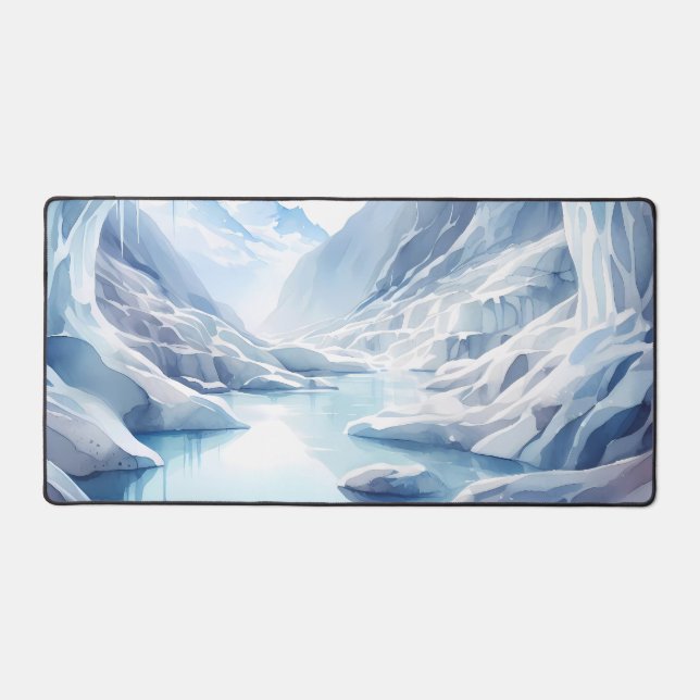 Watercolor ice caves within glaciers desk mat (Front)