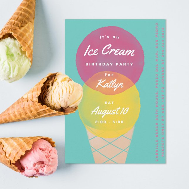 Watercolor Ice Cream Birthday Party Invitation (Creator Uploaded)