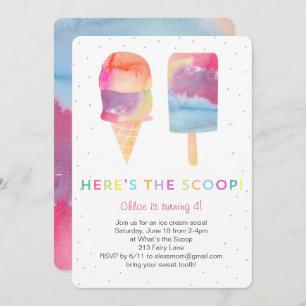 Watercolor Ice Cream Birthday Party Invite