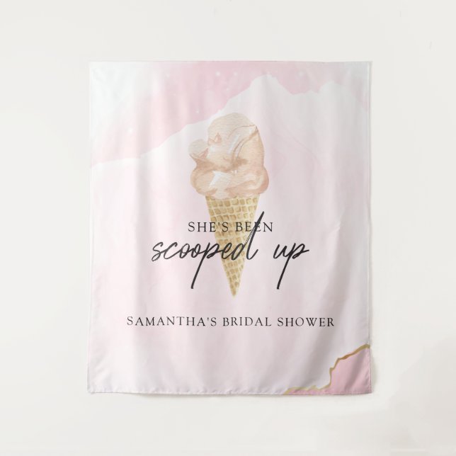 Watercolor Ice Cream Bridal Shower Photo Backdrop Tapestry (Front)