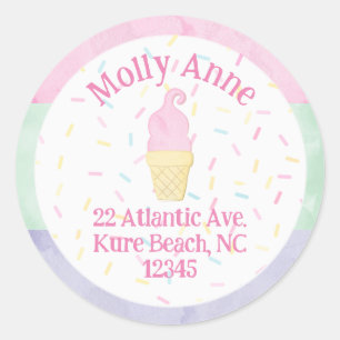 Watercolor Ice Cream Cone Sprinkles Address Label