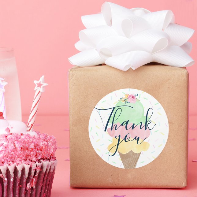 Watercolor Ice Cream Cone Thank You Stickers (Creator Uploaded)