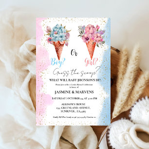 Watercolor Ice Cream Guess the gender reveal   Invitation