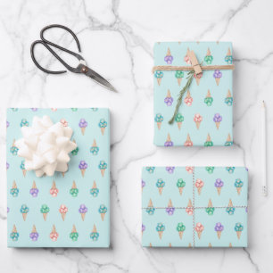 Watercolor Ice cream on teal Fun Summer Wrapping Paper Sheet