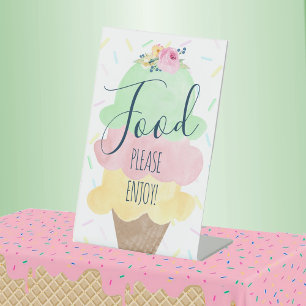 Watercolor Ice Cream Party Food Menu Pedestal Sign