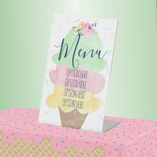 Watercolor Ice Cream Party Small Menu Pedestal Sign