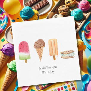 Watercolor Ice Cream & Popsicles Birthday Party Napkin