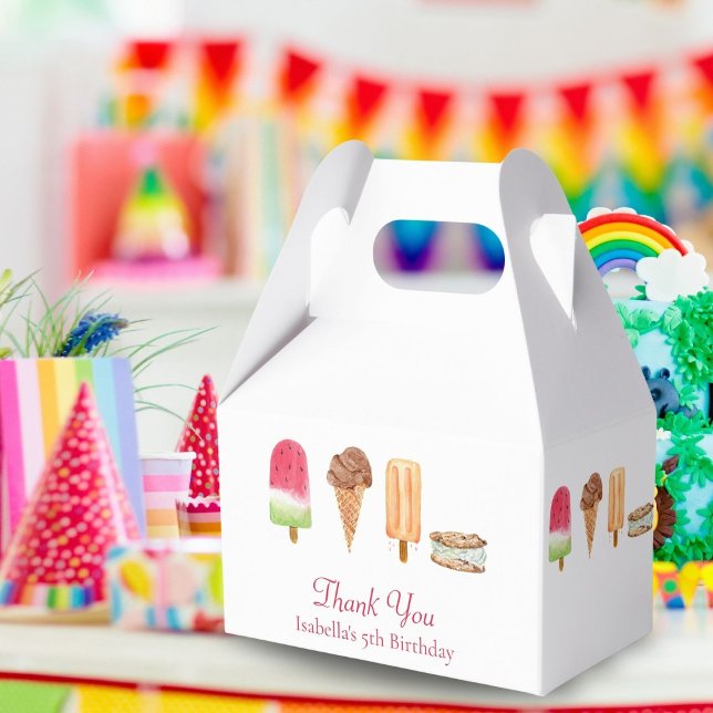 Watercolor Ice Cream & Popsicles Birthday Thanks Favour Box (Delightful Watercolor Ice Cream & Popsicles Boxes: Perfect for Birthday Party Favors!)