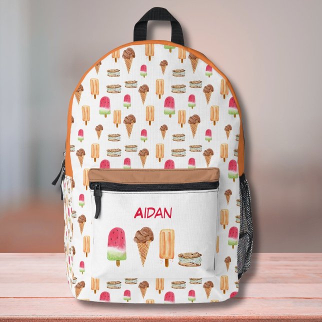 Watercolor Ice Cream & Popsicles Personalised  Printed Backpack (Creator Uploaded)