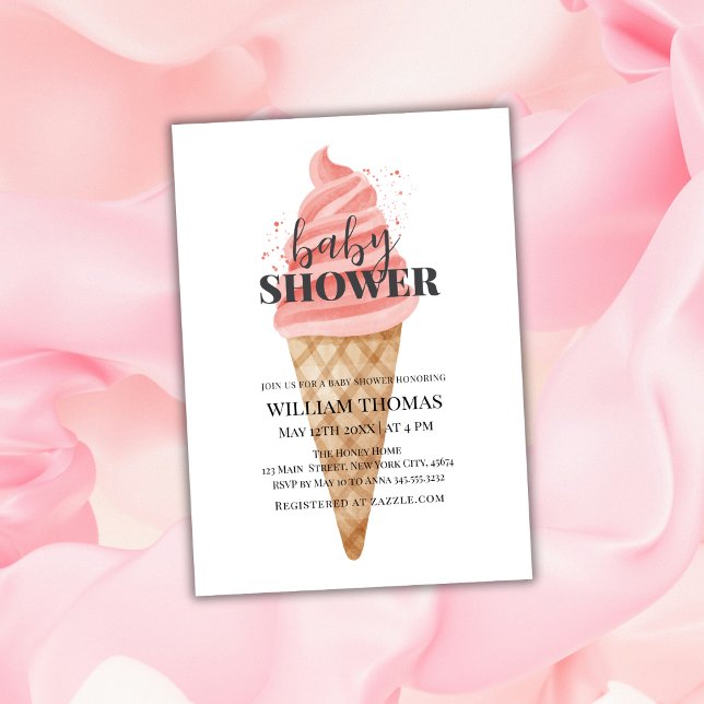 Watercolor Ice Cream Scoop Baby Shower  Invitation (Watercolor Ice Cream Scoop Baby Shower Invitation)