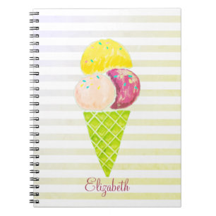Watercolor Ice cream,Striped Notebook